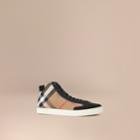Burberry Burberry House Check And Leather High-top Trainers, Size: 41, Black