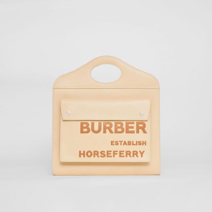 Burberry Burberry Medium Topstitched Leather Pocket Bag, Beige