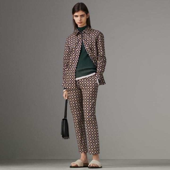 Burberry Burberry Equestrian Check Print Stretch Cotton Cigarette Trousers, Size: 04, Blue
