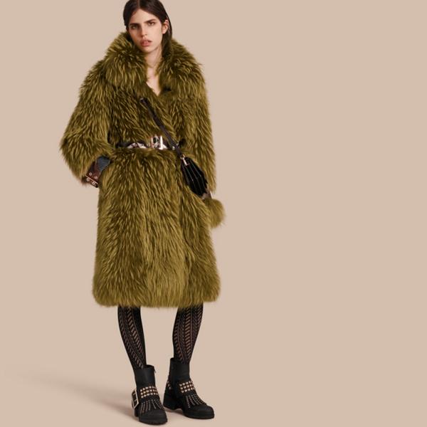 Burberry Oversize Raccoon Coat With Snakeskin Details