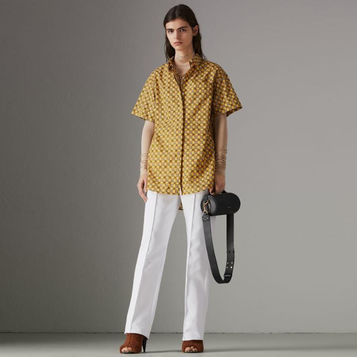Burberry Burberry Short-sleeve Tiled Archive Print Cotton Shirt, Size: 04, Yellow