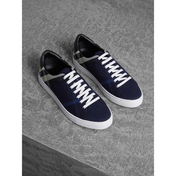 Burberry Burberry Overdyed House Check Cotton Trainers, Size: 43, Blue