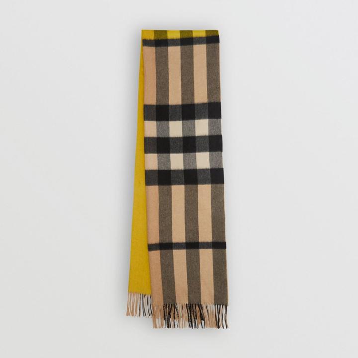 Burberry Burberry Colour Block Check Cashmere Scarf, Yellow