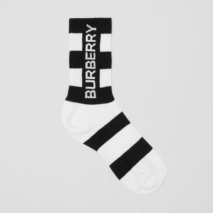 Burberry Burberry Logo Intarsia Striped Technical Stretch Cotton Socks, Size: M