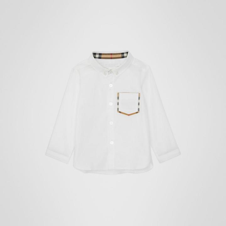 Burberry Burberry Childrens Check Detail Cotton Oxford Shirt, Size: 18m, White
