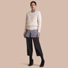 Burberry Burberry Cable And Rib Knit Panel Wool Cashmere Sweater, White