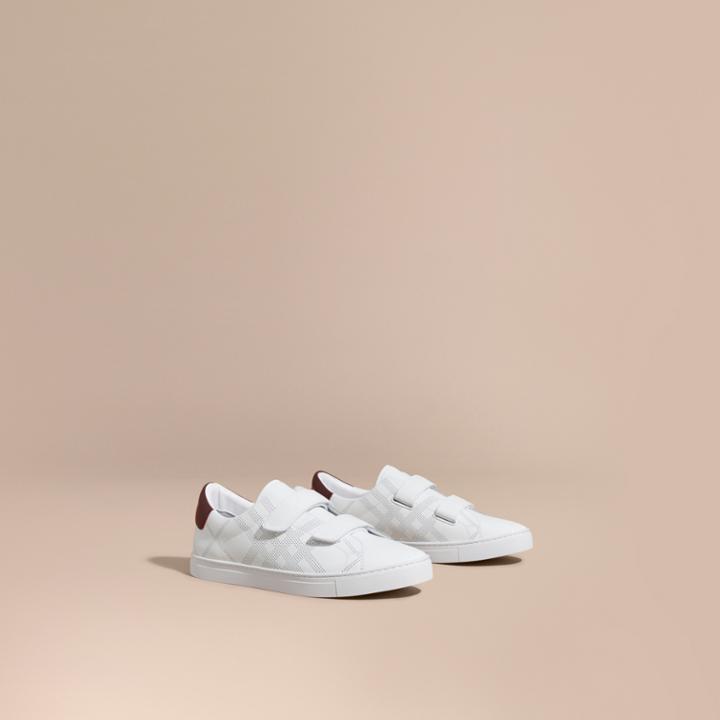 Burberry Burberry Perforated Check Leather Trainers, Size: 42.5, White