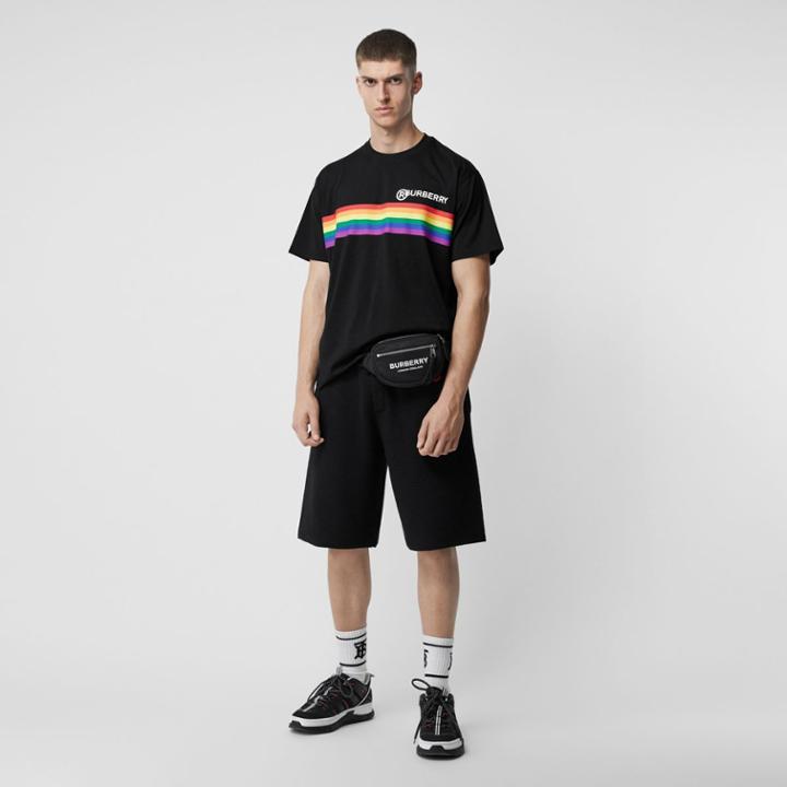 Burberry Burberry Rainbow Stripe Print Cotton Oversized T-shirt, Size: L, Black