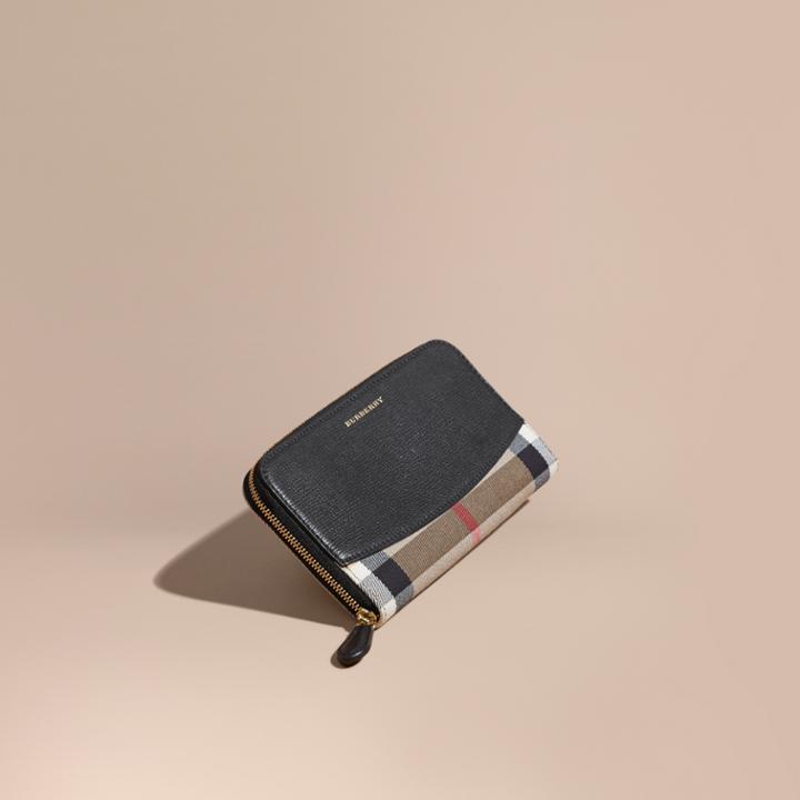 Burberry Burberry House Check And Leather Ziparound Wallet, Black