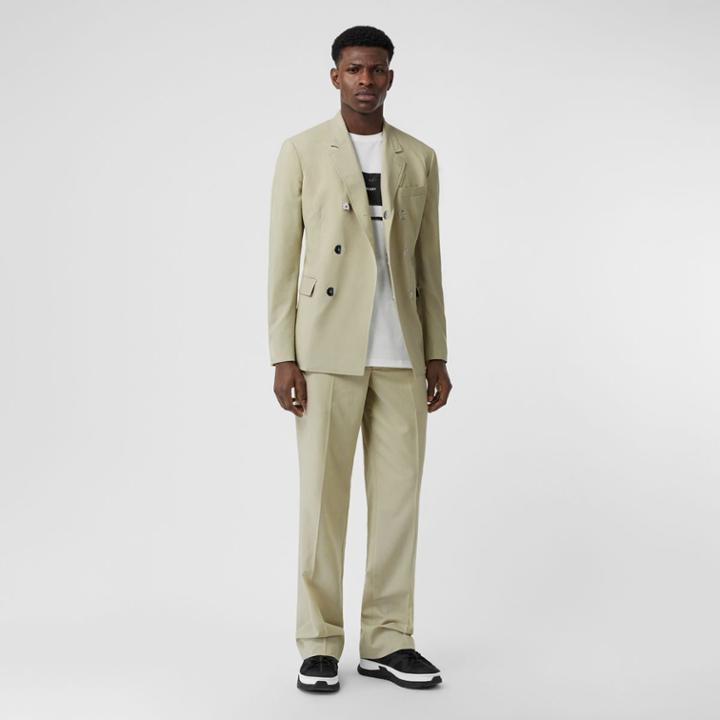 Burberry Burberry Slim Fit Press-stud Wool Tailored Jacket, Size: 34, Matcha