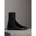 Burberry Burberry Patent Leather And Knitted Mesh Ankle Boots, Size: 37, Black
