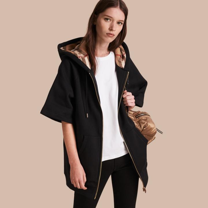 Burberry Burberry Zip-front Oversize Cotton Jersey Sweatshirt With Hood, Size: M, Black