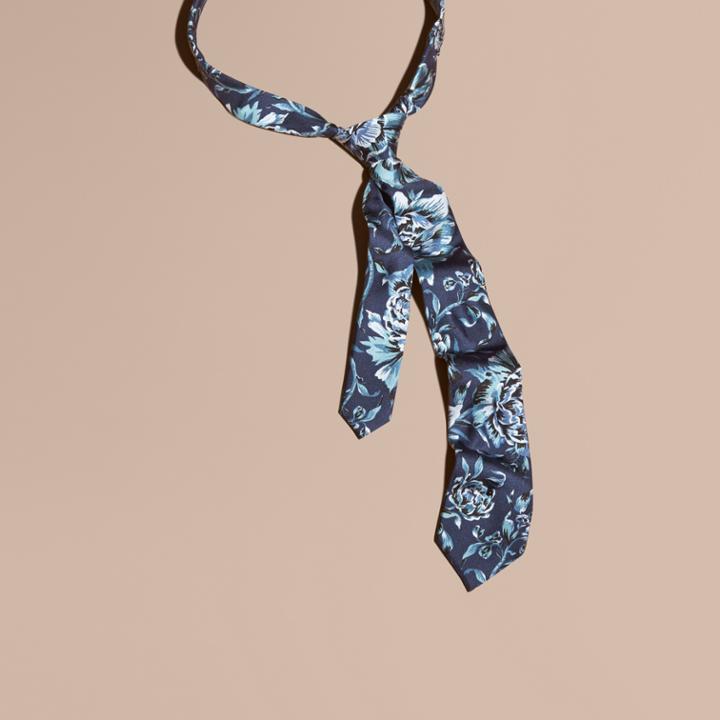 Burberry Burberry Slim Cut Striped Silk Cotton Tie, Blue