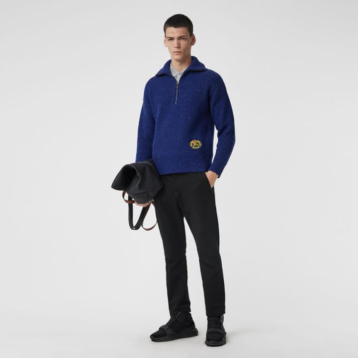 Burberry Burberry Rib Knit Wool Cashmere Blend Half-zip Sweater, Blue