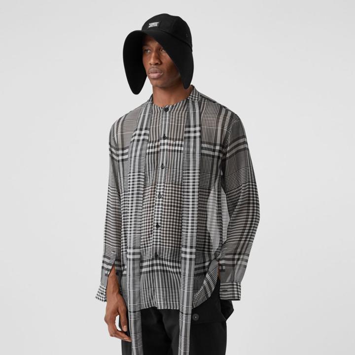 Burberry Burberry Check Silk Georgette Oversized Tie-neck Shirt, Size: Xs, Black