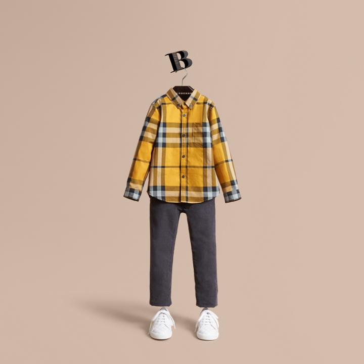 Burberry Burberry Check Cotton Button-down Shirt, Size: 7y, Yellow
