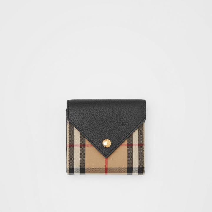 Burberry Burberry Vintage Check And Grainy Leather Folding Wallet, Black