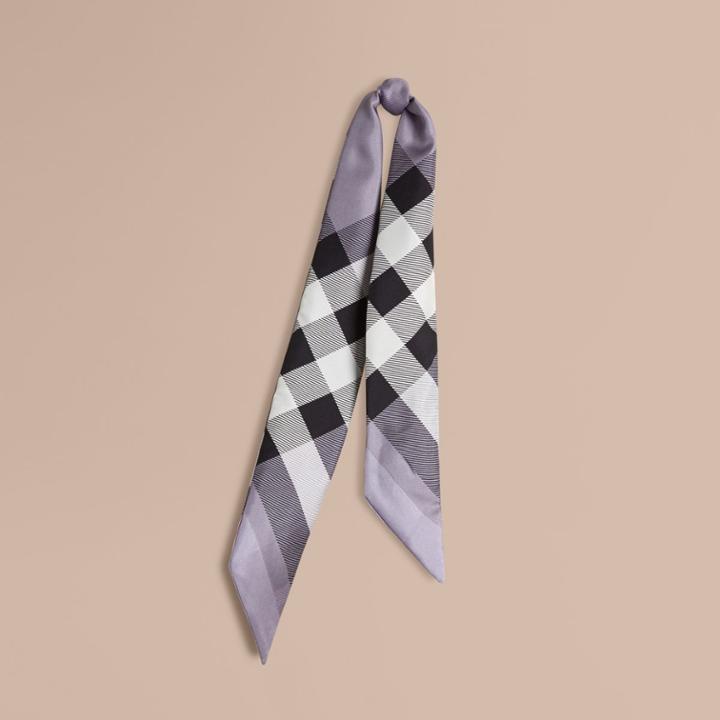 Burberry Burberry Check Print Slim Silk Scarf, Purple