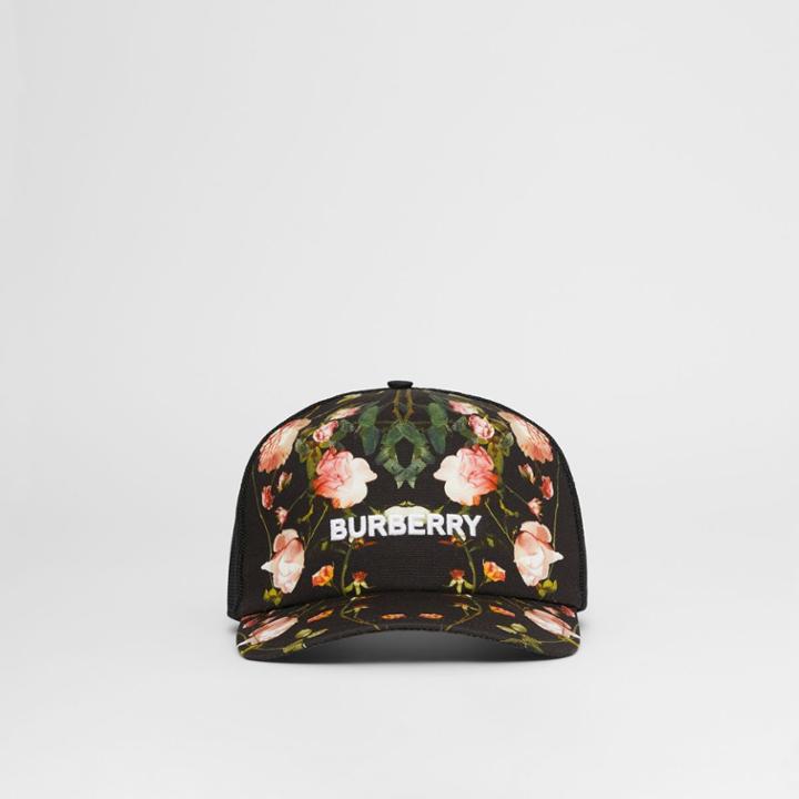 Burberry Burberry Rose Print Cotton And Mesh Baseball Cap, Black
