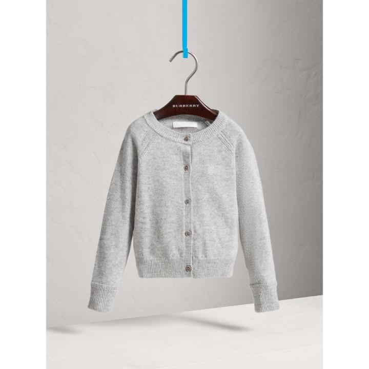 Burberry Burberry Check Detail Cashmere Cardigan, Size: 4y, Grey