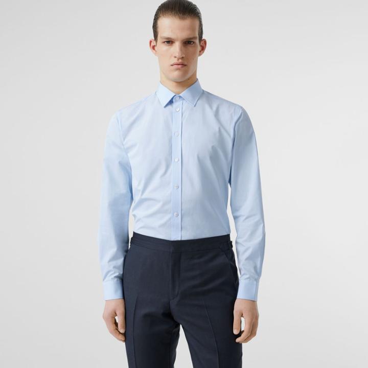 Burberry Burberry Slim Fit Monogram Motif Cotton Poplin Shirt, Size: 31, Blue