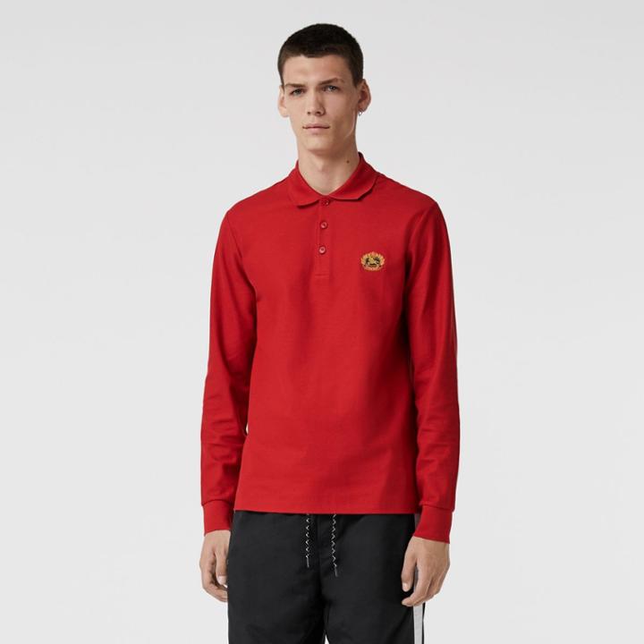 Burberry Burberry Long-sleeve Archive Logo Cotton Piqu Polo Shirt, Red