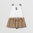 Burberry Burberry Childrens Monogram Motif Icon Stripe Detail Cotton Playsuit, Size: 2y, Beige