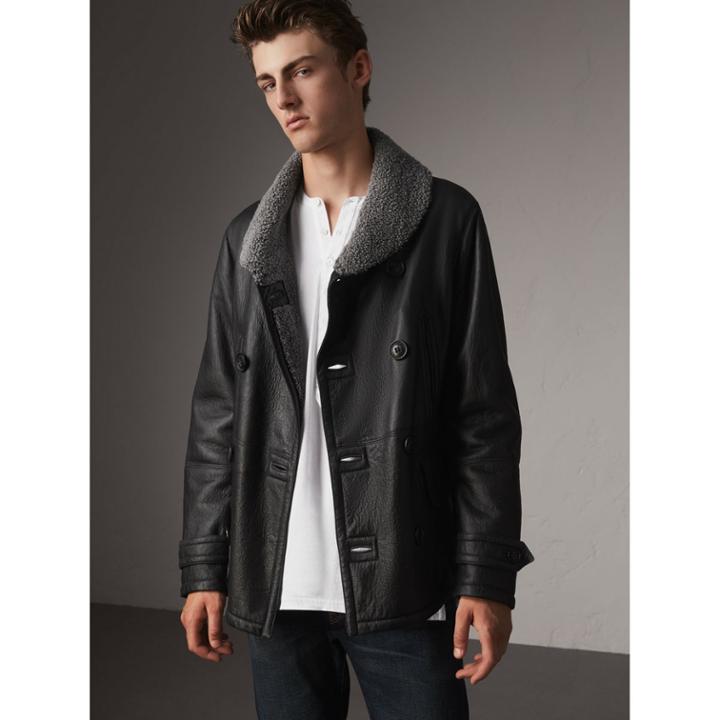 Burberry Burberry Shearling Pea Coat, Size: 40, Black