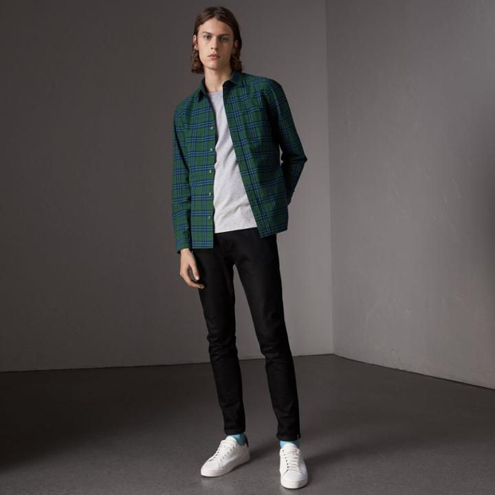 Burberry Burberry Check Cotton Shirt, Size: Xxl, Green