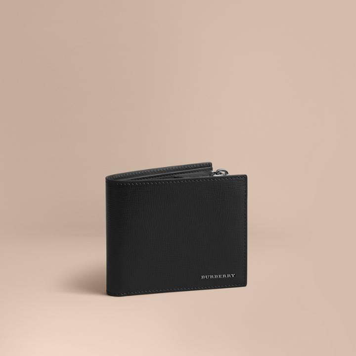 Burberry Burberry Leather International Bifold Id Coin Wallet, Black