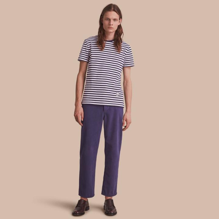 Burberry Burberry Breton Stripe Cotton T-shirt With Pallas Helmet Motif, Blue
