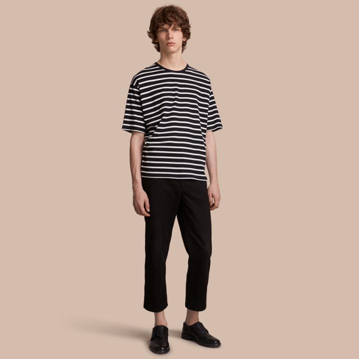 Burberry Burberry Striped Cotton Oversize T-shirt, Size: M, Black