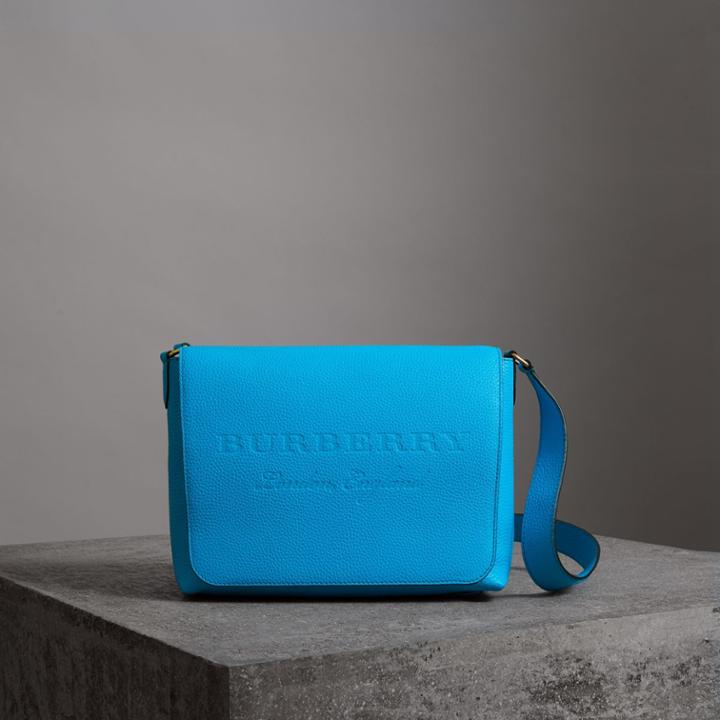Burberry Burberry Medium Embossed Leather Messenger Bag, Blue