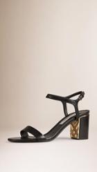 Burberry Check Detail Leather Sandals
