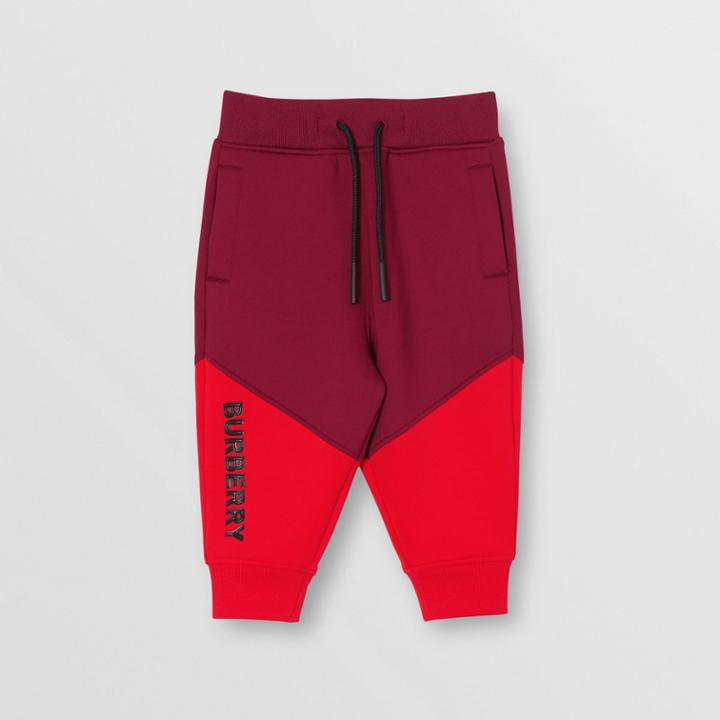 Burberry Burberry Childrens Logo Print Two-tone Stretch Jersey Trackpants, Size: 12m, Red