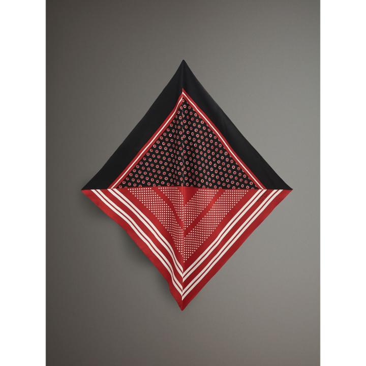 Burberry Burberry Dot And Stripe Print Silk Square Scarf, Red