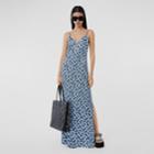 Burberry Burberry Monogram Print Silk Satin Slip Dress, Size: 06, Blue