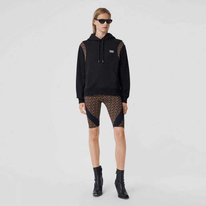 Burberry Burberry Monogram Print Panel Cotton Oversized Hoodie, Size: Xs, Black