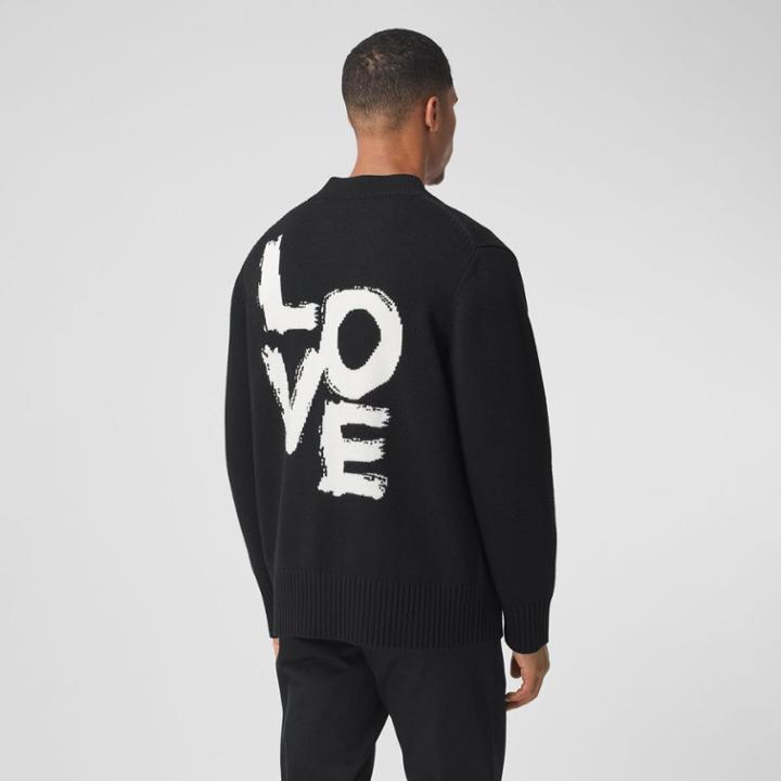 Burberry Burberry Love Motif Merino Wool Oversized Cardigan, Black