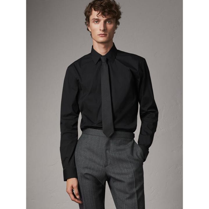 Burberry Burberry Modern Fit Stretch Cotton Shirt, Size: 16.5, Black
