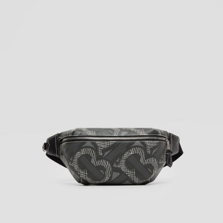 Burberry Burberry Monogram Print E-canvas Sonny Bum Bag, Grey
