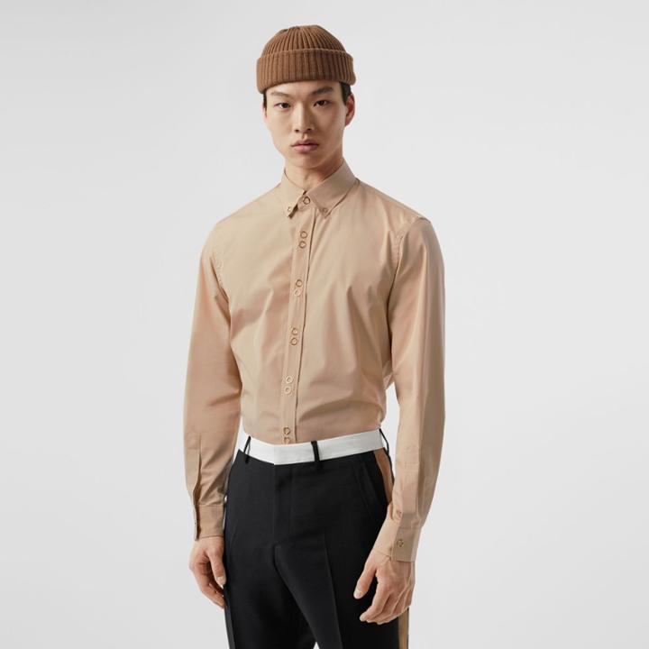 Burberry Burberry Classic Fit Double Press-stud Cotton Shirt, Size: 14, Brown