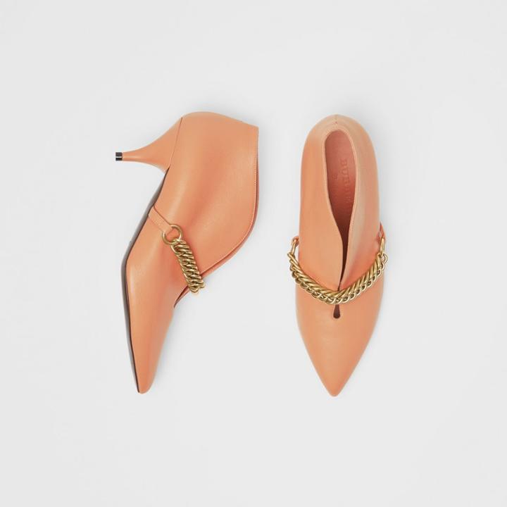 Burberry Burberry Link Detail Leather Ankle Boots, Size: 35, Orange