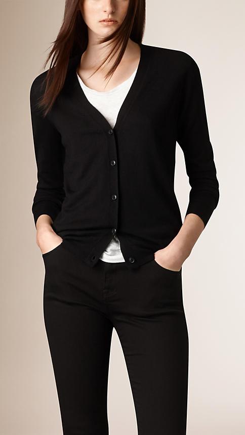 Burberry Check Detail Merino Wool Cardigan