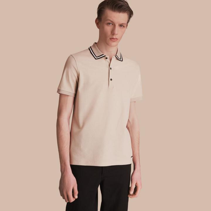 Burberry Burberry Striped Collar Cotton Piqu Polo Shirt, Size: M, Beige