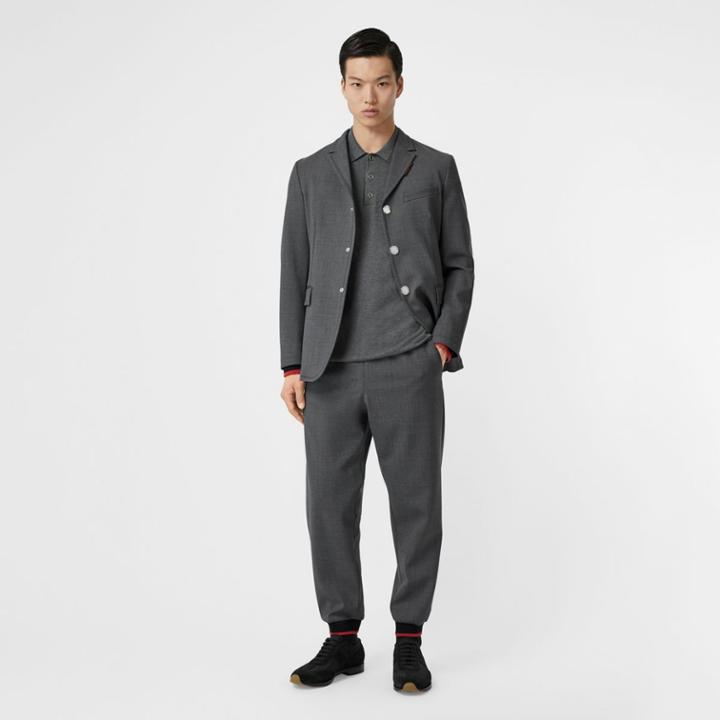 Burberry Burberry Stripe Detail Stretch Wool Neoprene Tailored Jacket, Size: 38r, Grey