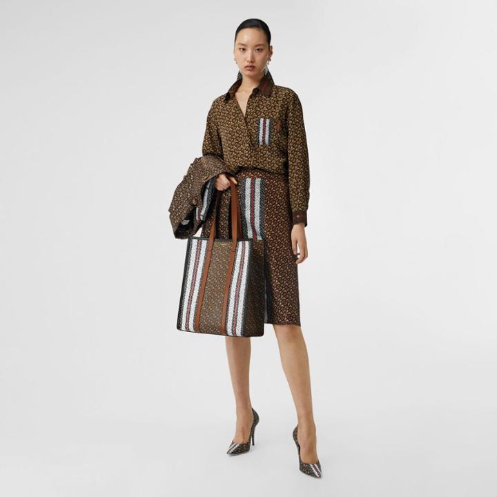 Burberry Burberry Monogram Stripe Print Silk Shirt, Size: 06, Bridle Brown