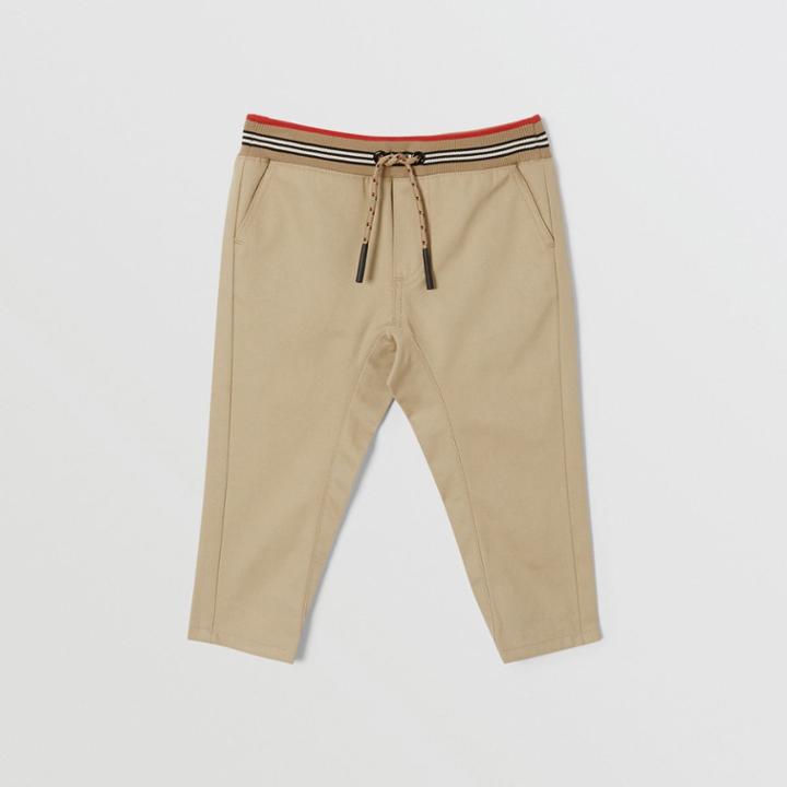 Burberry Burberry Childrens Icon Stripe Detail Cotton Twill Drawcord Trousers, Size: 2y, Yellow