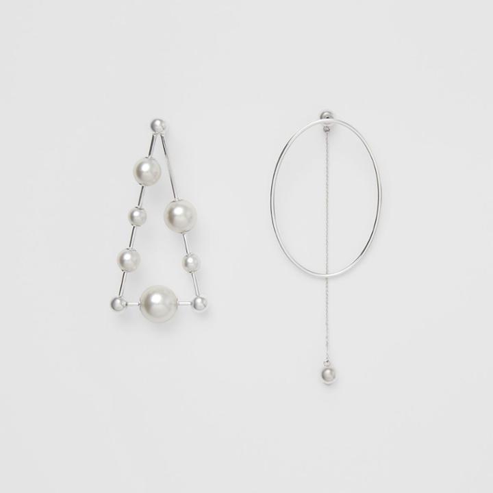 Burberry Burberry Faux Pearl Triangle Palladium-plated Drop Earrings, Grey