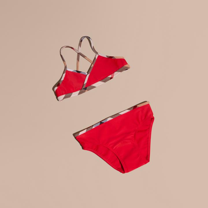 Burberry Burberry Check Trim Bikini, Size: 8y, Red